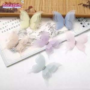 BORAGETE 20 Miếng Đính Bướm Vải Organza, Bướm Voan Màu Sắc Mơ Mộng, Mờ 5CM DIY May Thủ Công Trang Trí Cho Băng Đô Quấn Tóc Trang Trí Móng Tay