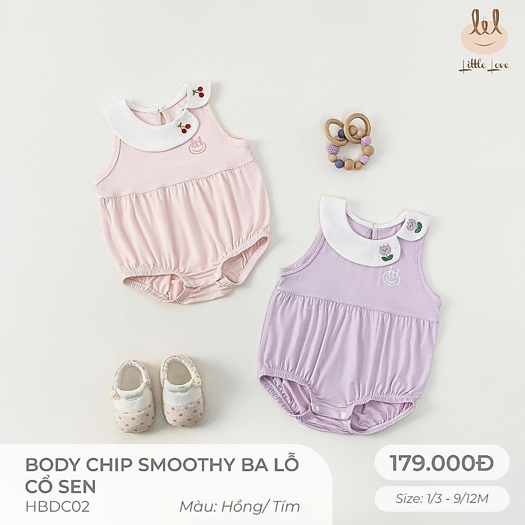 BODYCHIP SỢI TRE BA LỖ CỔ SEN LIL [ SIÊU MỀM, MÁT, MỊN CO DÃN VÀ THẤM HÚT TỐT] SZ 1/3M - 9/12M (HBDC02)