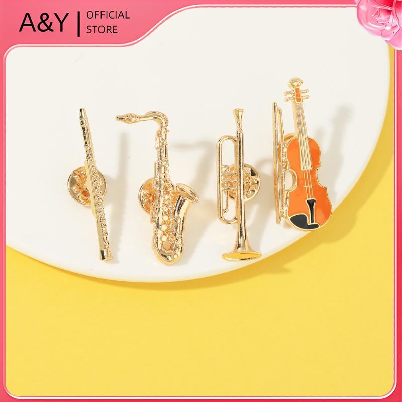 A & Y 1 Cái Huy Hiệu Dàn Nhạc Giao Hưởng Nhạc Cụ Vui Nhộn Men Trâm Cài et Clarinet Saxophone Hình Violin Chân Vàng.