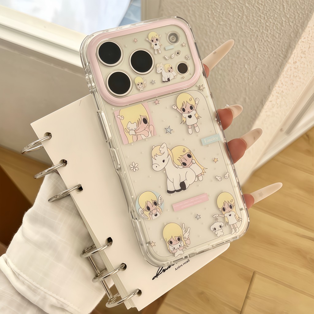 Ốp điện thoại hình chú ngựa và bé gái dễ thương cho IPhone 17 Pro Max 17 16 15 Ốp điện thoại chống rơi