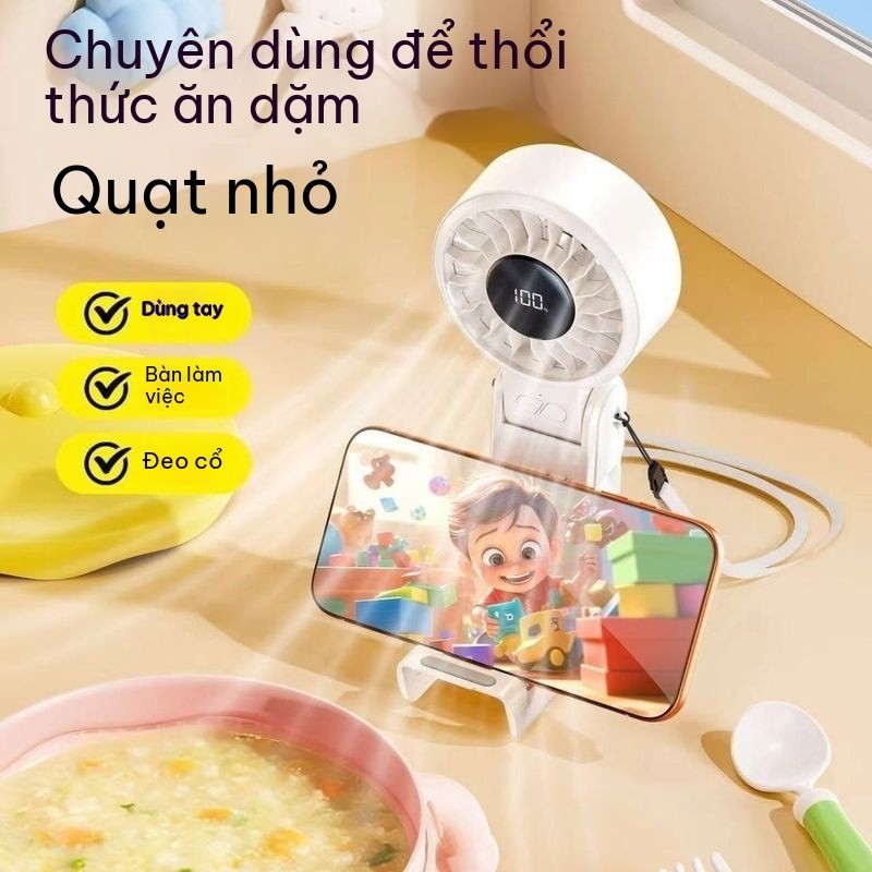 Cầm Tay Gấp Gọn 3 Trong 1 Quạt Mini 100 Cấp Độ Gió Màn Hình LED Gấp Gọn Để Bàn Treo Cổ Đa Năng Sạc Type-C Pin Trâu Đi Làm Đi Học Du Lịch