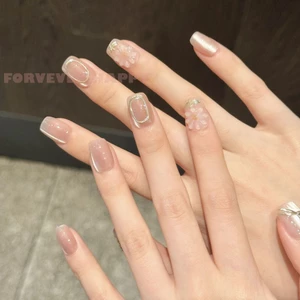 10 Chiếc Màu Hồng Khỏa Thân Vuông Móng Tay Giả Có Hoa Trang Trí Với Không Áp Lực Trên Móng Tay Giường Thiết Kế Cho Móng Tay DIY Trang Trí