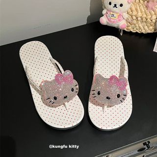 Dép Nữ Mèo Kitty Dễ Thương Chấm Bi Flip-Flops Mùa Hè 2026 Phong Cách Mới Mặc Ngoài Đế Dày Chống Trơn Trượt Đi Biển Flip-Flops High-V