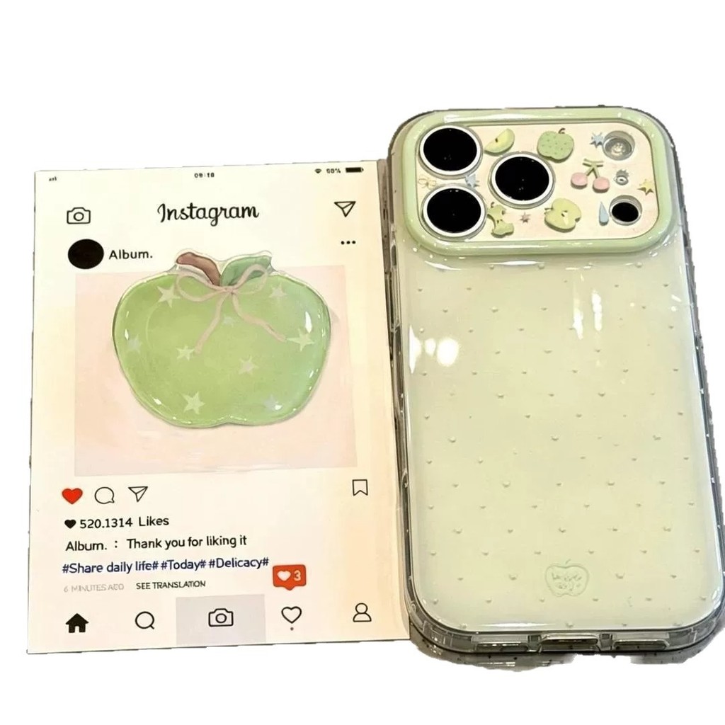 Chấm Bi Trái Cây Xanh Thích Hợp Cho Apple 17 Ốp Lưng Điện Thoại iPhone16PROMAX Niche 14 Hai Lớp 13 Ốp Lưng Cứng 12