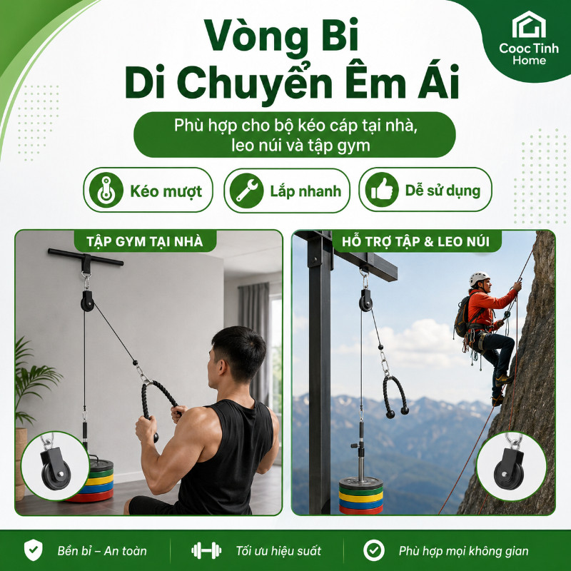 Ròng Rọc Tập Gym Xoay 360 Độ Bằng Thép Không Gỉ Chịu Lực Cao, Phụ Kiện Dây Cáp Tập Thể Hình Tại Nhà