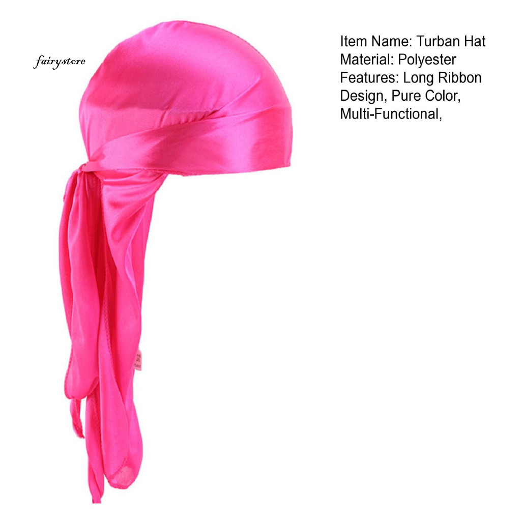 Fairystore| Mũ Turban Vải mịn Turban Mũ cướp biển thấm mồ hôi với khăn quàng đuôi dài 2 trong 1 Giả lụa Turban Đầu quấn sành điệu Dạo phố cho kỳ nghỉ cho Đông Nam