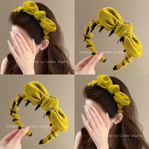 Mờ Ấm Áp Mùa Thu ~ Tính Khí Nghệ Nhung Nơ Băng Đô Bầu Không Khí Có Răng Băng Đô Cao Du Lịch Kẹp Tóc