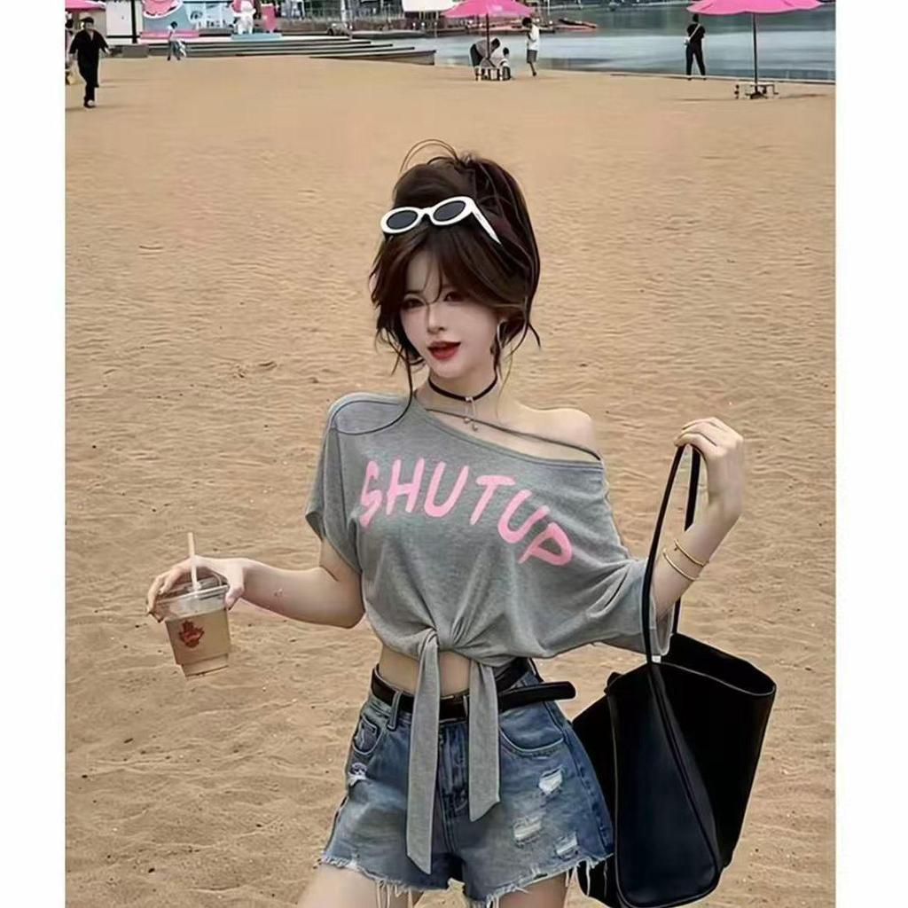 [Seckill có hạn trong thời gian] Phiên bản Hàn Quốc mùa hè Áo thun ngắn tay in chữ in hình chữ Cotton dành cho nữ thon gọn hơn trông cô gái xinh xắn hàng đầu