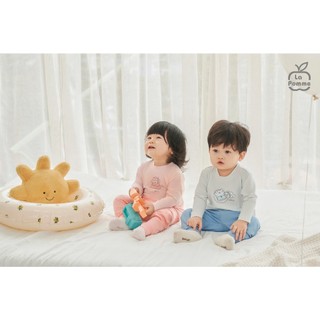 La Pomme SS26.T6.1 Bộ cộc tay mềm mịn vải phối họa tiết cá tính cho bé 6m-3y