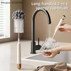 {AKIN} Bàn chải cốc xốp cầm tay dài 2 trong 1 làm sạch gia đình có đầu mở rộng Dễ dàng để làm sạch sâu cốc và chai {a}