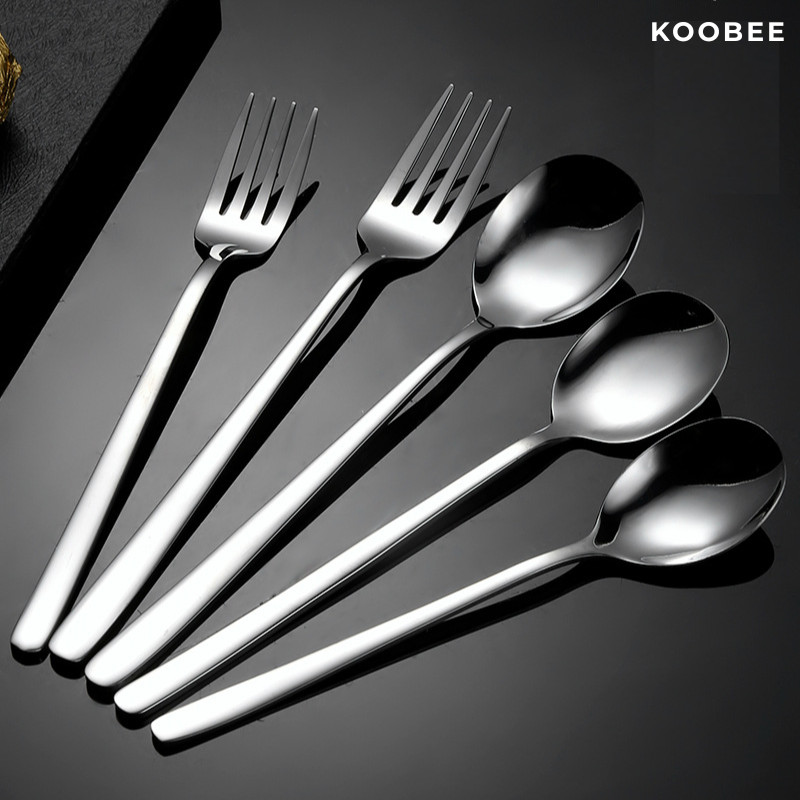 Thìa Nĩa Inox Không Gỉ Cán Dài KOOBEE Phong Cách Hàn Quốc – Muỗng Ăn Cơm, Ăn Canh, Trái Cây, Salad | 130 & 302