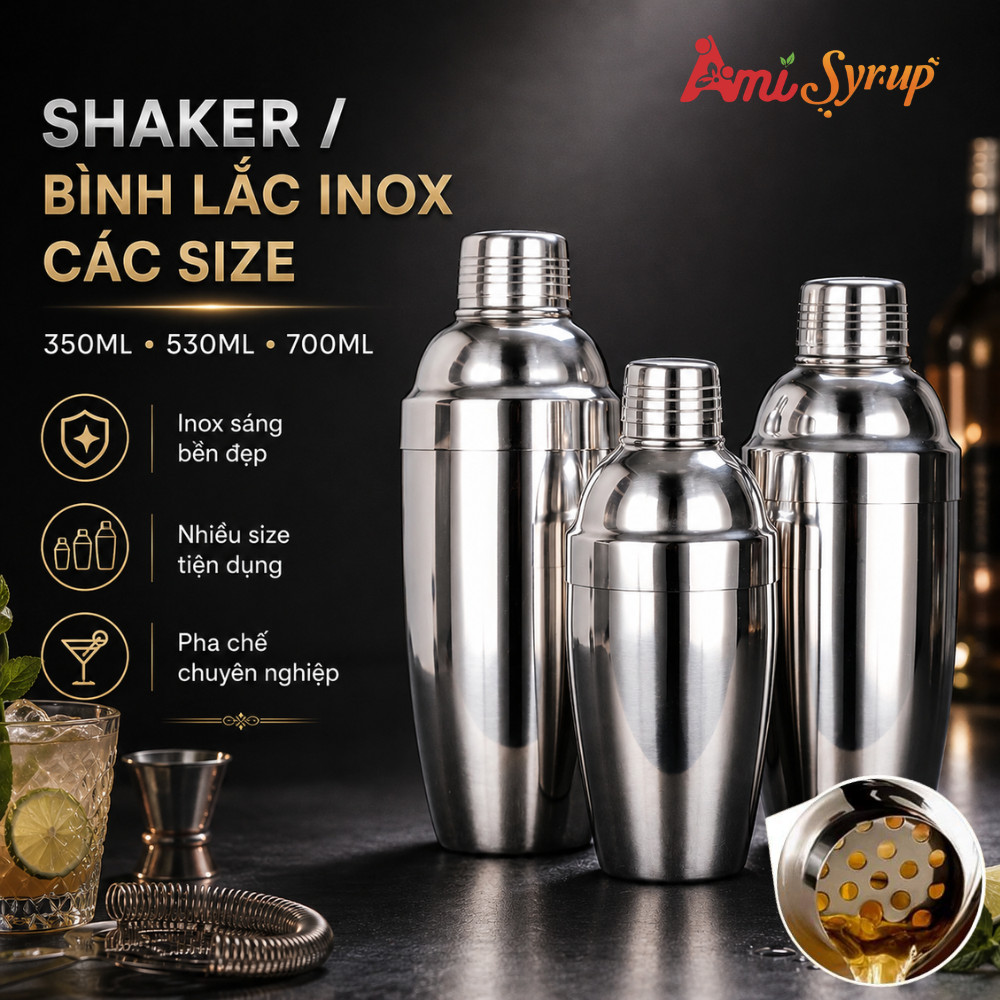 Shaker/ Bình Lắc Inox Các Size 350ml, 530ml, 700ml, Dụng Cụ Pha Chế Chuyên Nghiệp, Chất Liệu Bền Đẹp