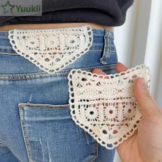 YUUKII 1 / 4 Cái Quần Jean Thắt Lưng Mở Rộng, Bông Điều Chỉnh Thắt Lưng Mở Rộng, Rỗng Ren Vòng Eo Bà Bầu Cho Quần Jean Quần