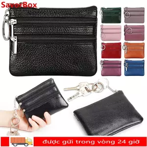 SAVORBOX Thẻ tín dụng Holoder, có vòng chìa khóa Ví đựng tiền xu chống nước, Dây kéo di động Ví da PU chống mài mòn Túi đựng tiền nam