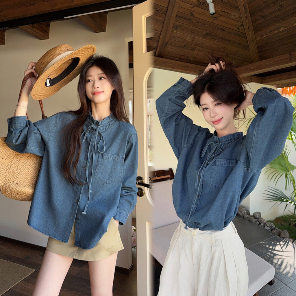 SUXI Mùa hè mới dành cho nữ phong cách Hàn Quốc Áo sơ mi Denim dài tay 2606012
