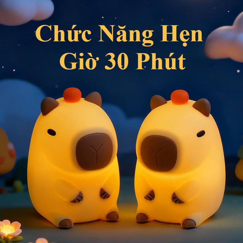 Đèn Ngủ Capybara 7 Màu, Chất Liệu Silicone An Toàn, Sạc USB, Dùng Làm Đèn Ngủ, Đèn Bàn, Trang Trí Phòng Khách