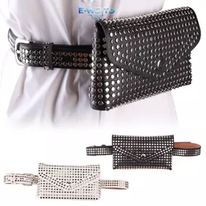 E-WOITD Thời Trang Sang Trọng Đinh Tán Thắt Lưng Túi Da Pu Ngực Hợp Thời Trang Punk Fanny Túi Thắt Lưng Nhỏ Túi Điện Thoại Ví Nữ Bé Gái Quà Tặng E-WOITD
