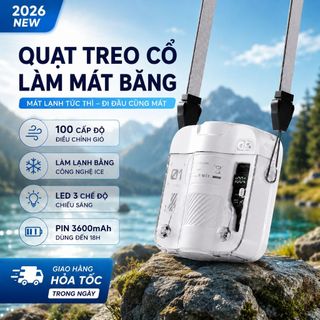 Quạt Treo Cổ Quạt Làm Mát Quạt Đeo Cổ Quạt Mini Làm Lạnh Bằng ICE 100 Cấp Độ Dùng Ngoài Trời