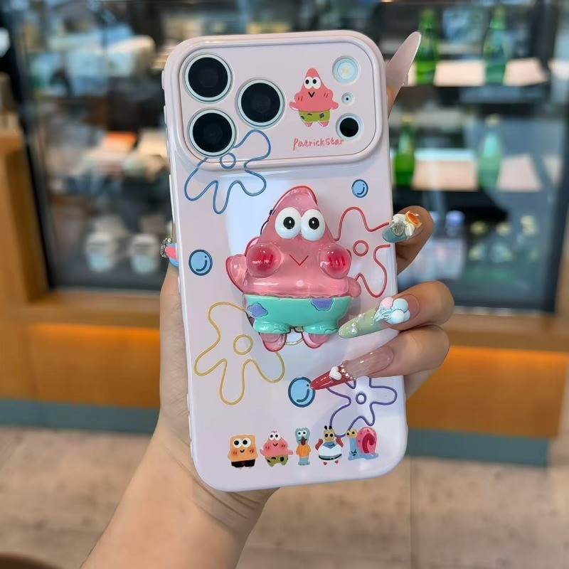 Vỏ điện thoại iPhone búp bê Spongebob ba chiều siêu dễ thương Vỏ cao su mềm iP - 11/12/13/14/15/16/17/Plus/Air/Pro/Max