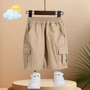 Quần short 5 điểm Summer Boys Cargo Quần short bỏ túi màu trơn cho trẻ mới biết đi, tương phản thời trang