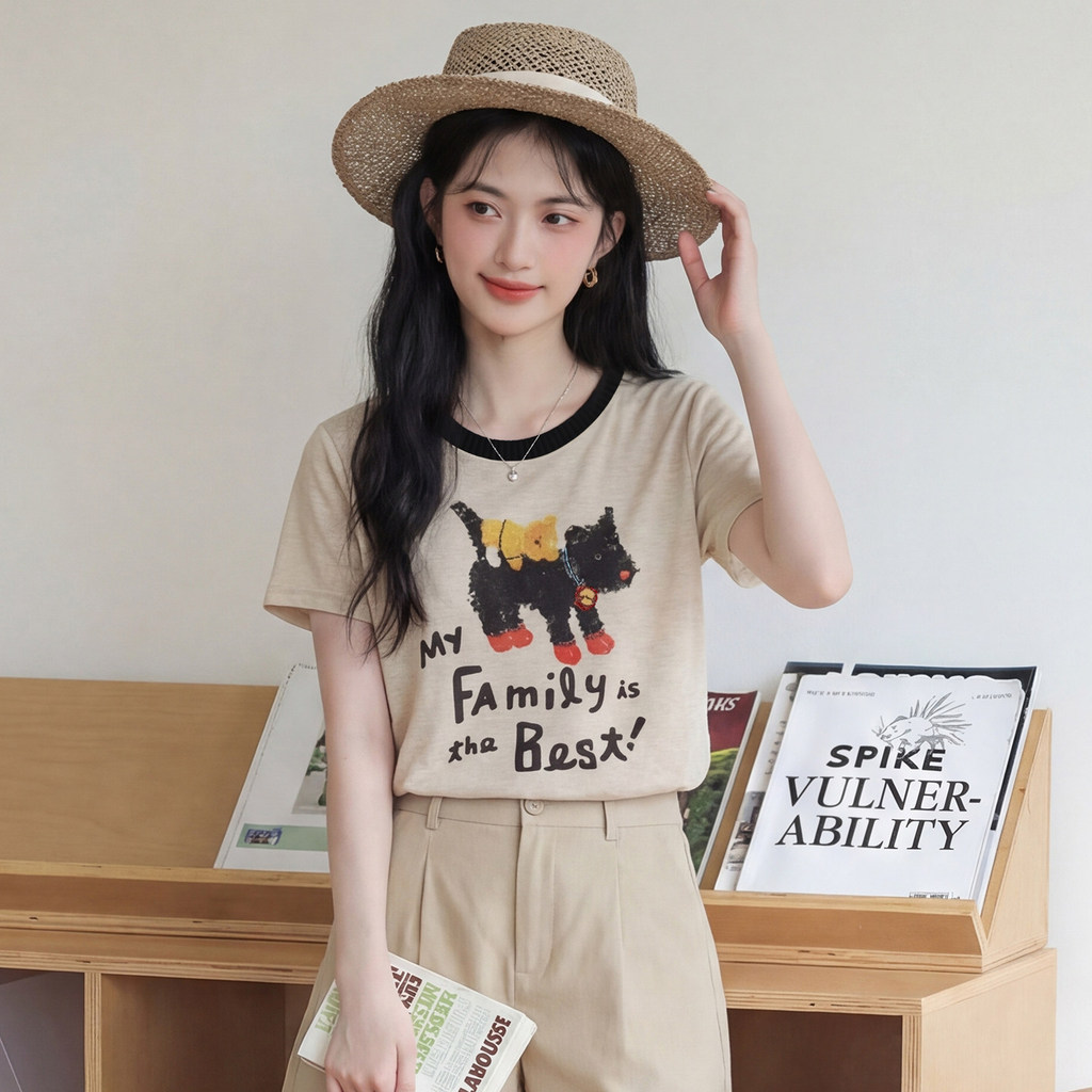 Mutu Trẻ Em Graffiti Puppy In Hình Áo Thun Nữ Tay Ngắn Mùa Hè 2026 Phong Cách Mới Nhỏ Ngọt Ngào Trang Trọng Vai Top