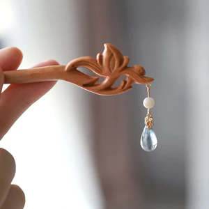 WHX [Acacia] Kẹp tóc gỗ đào cổ điển, phụ kiện tóc búi phong cách cổ trang, thích hợp cho áo dài旗袍