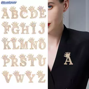 Bluelover Thời Trang Vương Miện 26 Chữ Cái Ban Đầu A Đến Z Pha Lê Kim Cương Giả Thổ Cẩm Chân Cho Nữ Váy Cưới Ve Áo Cổ Pin Trang Sức Mới