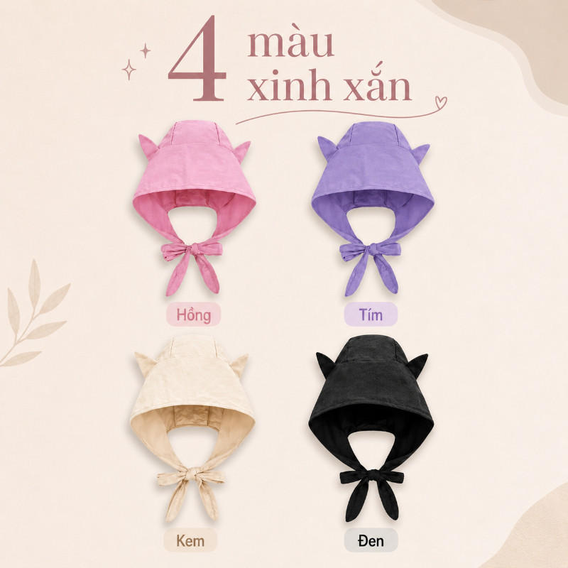 Mũ Chùm Đầu Chống Nắng Tai Mèo Dễ Thương, Mũ Trùm 3/4 Có Dây Đeo, Che Mặt Cổ Đi Chơi Du Lịch Đa Năng