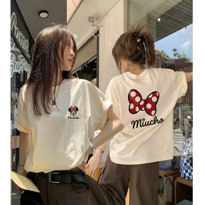 （Giao hàng 24h）Angela Áo thun ngắn tay in hình hoạt hình cotton nguyên chất mùa hè kiểu Mỹ