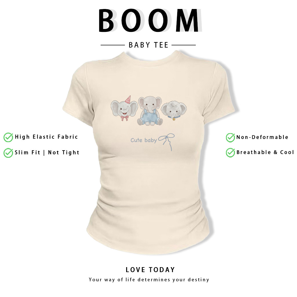 BOOM Áo Baby Tee Nữ Cotton Ôm Body-Áo Thun Ngắn Tay Y2K In Hình PhongCách Mùa Hè, Cổ Tròn Hàng Đầucách hàn quốc phongV92
