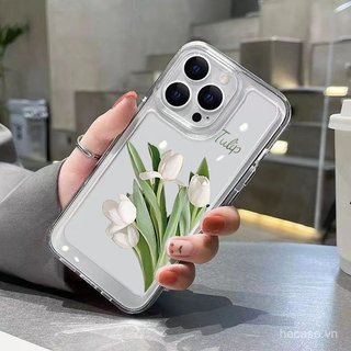 Ốp điện thoại trong suốt trong suốt Tulip trắng Thích hợp cho iPhone 17 16 15 promax xs xr 14promax 13 12 11 pro max 12promax 15plus 16promax 17pro Ốp chống sốc