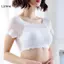LUImo Nữ Gợi Cảm Ren Tắt Vai Crop Tops Có Miếng Lót Áo Bralette Tay Ngắn Camisoles SBS