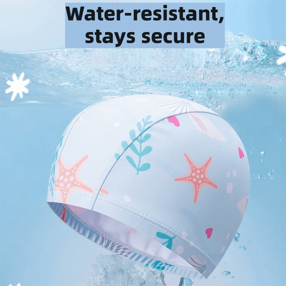 Mũ bơi NKSFX, Mũ bơi in hình hoạt hình chống nước, Mũ bơi trẻ em bằng vải Polyester có độ đàn hồi cao thoải mái Thể thao dưới nước