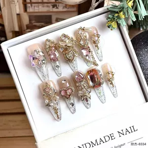 Dài Mũi Nhọn Cổ Tích Em Gái Zircon Ngón Tay Cao Cấp Ánh Sáng Sang Trọng Không Khí Nguyên Chất Handmade Móng Tay Đeo Móng Tay