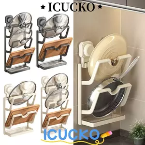 Giá để đồ nắp nồi ICUCKO, Kệ treo tường Cốc hút không đục lỗ Giá đỡ nắp nồi, Giá đựng đồ nhà bếp đa chức năng nhiều lớp bền bỉ cho nhà bếp
