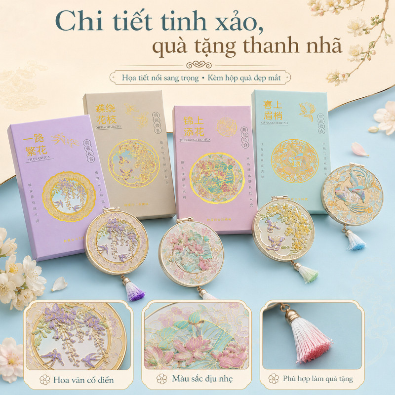 Gương cầm tay gương cổ trang mini phong cách Trung Hoa hoa văn tinh xảo quà tặng bạn gái
