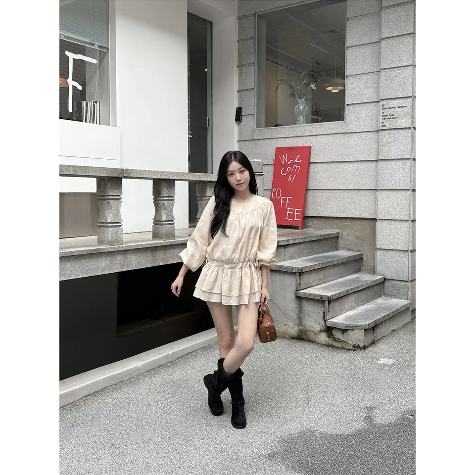 SUXI Mùa hè mới dành cho nữ màu trơn nhẹ nhàng phong cách Hàn Quốc Váy ngọt kiểu Pháp 260528