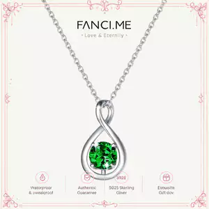 FANCIME "Ôm Vô Hạn" May Birthstone Ngọc Lục Bảo Vô Cực Biểu Tượng Mặt Vòng cổ Bạc Sterling - Bạc