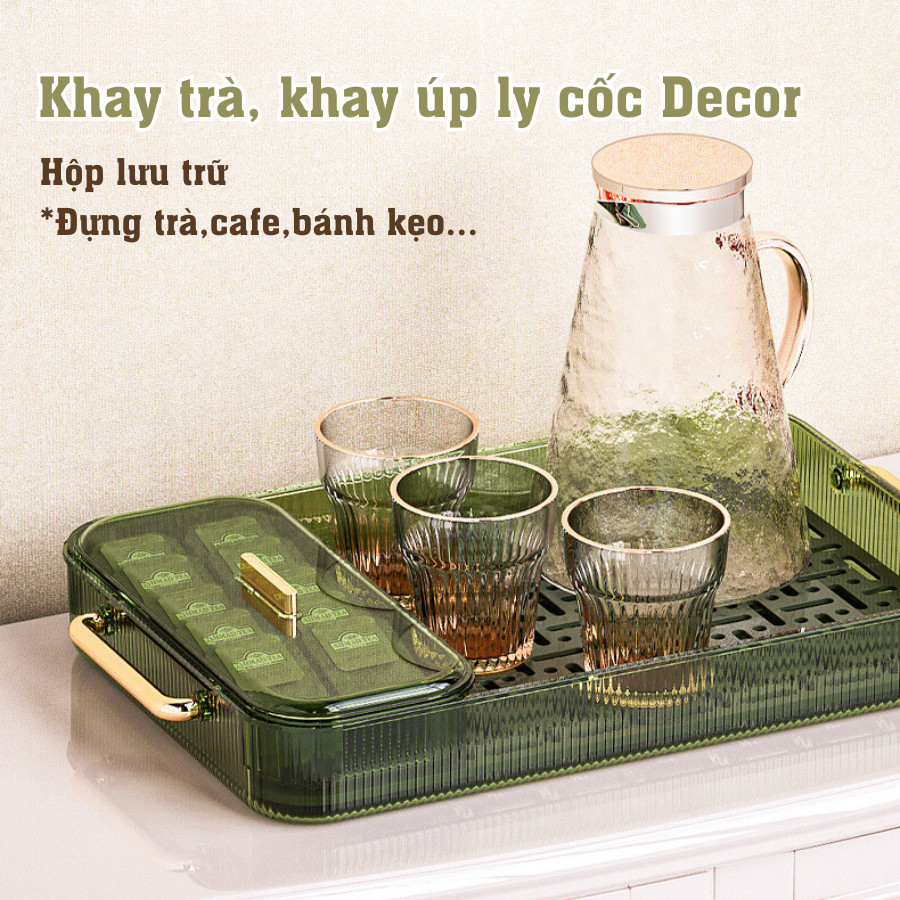 Khay Úp Ly Cốc Trong Suốt 2 Tầng HomeMate Bằng Acrylic Cao Cấp, Khay Trà Thoát Nước Kèm Hộp Đựng Trà Cafe Đa Năng