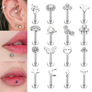 1PC 16G Thép Không Gỉ Labret Studs Thép Titan Prong Set Bông Tai Tragus Vít Tai Trang Sức