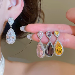 Bông tai thả CZ màu bạc, Bông tai Dangle hai tầng Halo Zircon đôi hai tầng, Trang sức tuyên bố nhiều màu dành cho nữ