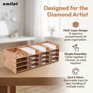 Khay đựng dụng cụ kim cương giả 16 lưới SMILE, Lưới độc lập Tổ chức nhiều lớp nhẹ, Cấu trúc xếp lớp khung rắn hiệu quả không gian DIY Craft Storage Rack Phân loại kim cương giả
