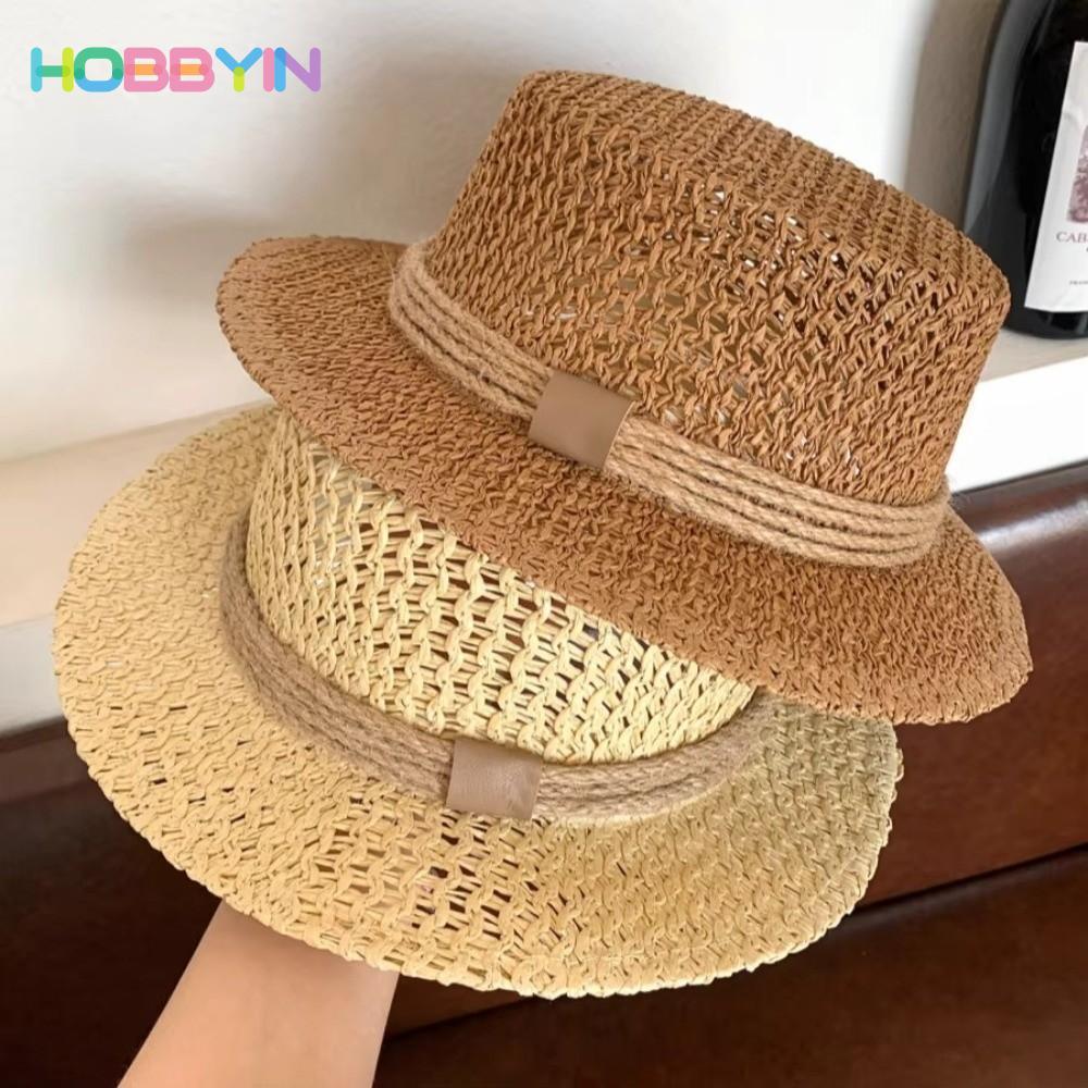 Mũ chống nắng HOBBYIN, Mũ len dệt rỗng thoáng khí, Vành rộng thường ngày Mũ Panama đi chơi trên bãi biển