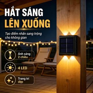 Đèn Tường LED Năng Lượng Mặt Trời, 8 Bóng Siêu Sáng, Chống Nước IP65, Tự Sáng Ban đêm