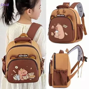 Ba lô SAIA Capybara, Túi đi học Capybara nhẹ hoạt hình, Ba lô mẫu giáo nhiều túi Nylon dung tích lớn