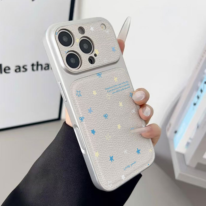 Ốp lưng iPhone họa tiết da mạ nơ họa tiết ngôi sao iPhone 17 16 15 14 13 12 11 Pro Max Plus Max