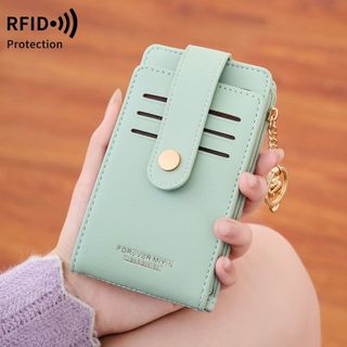 Thời Trang Nhỏ Di Động Bi-Fold Đựng Thẻ Có Móc Khóa Chống Trộm Swipe Nhiều Thẻ Ví Đa Năng Ví Nữ