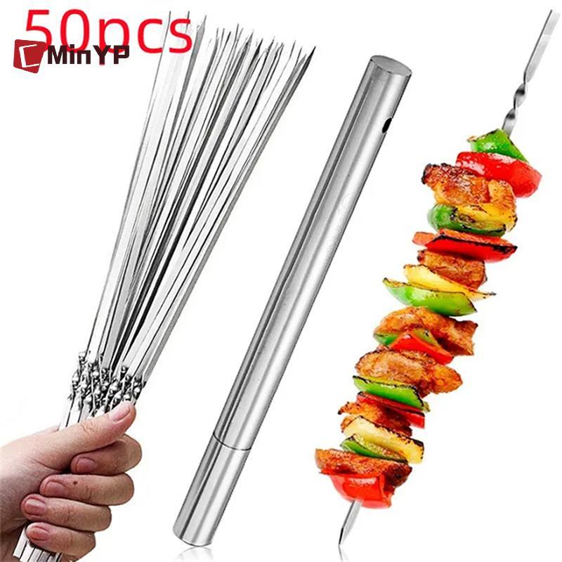 CMinYP 50 Chiếc Thép Không Gỉ Thịt Nướng Xiên BBQ Có Thể Tái Sử Dụng Kebab Iron Sti Cho Cắm Trại Ngoài Trời Dã Ngoại Dụng Cụ Nấu Ăn Glory