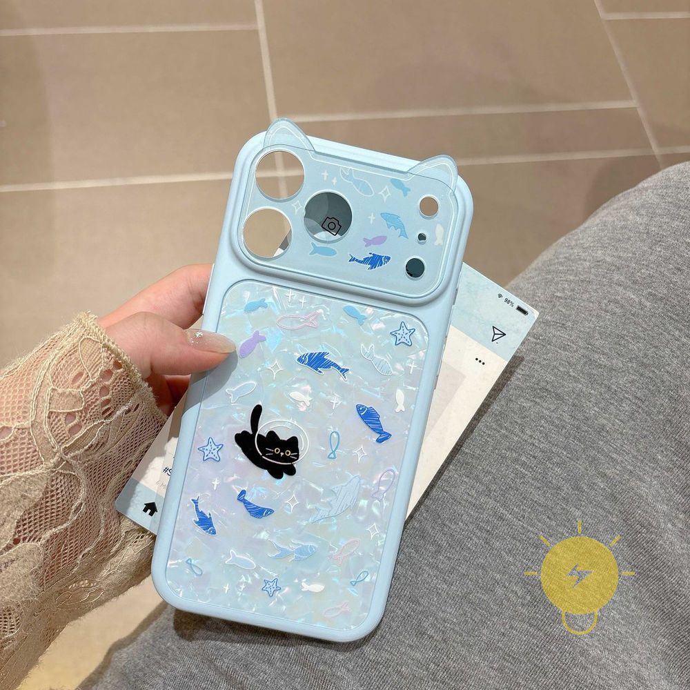 Phone Case For iPhone 17 Pro Max 16 15 TPU Cat Fish Ear Aesthetic Korean Cute