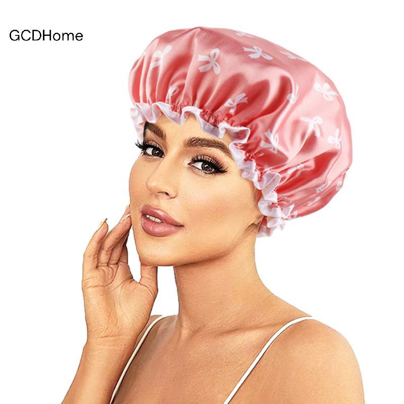 GCDHome Mũ tắm chống nước hai lớp Chống bẩn Nhà bếp Vỏ tóc Phòng tắm Mũ tắm Co giãn HOT